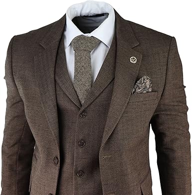Mens Herringbone Tweed 3 Piece Suit Blue Classic Vintage Tailored Wedding Blinders