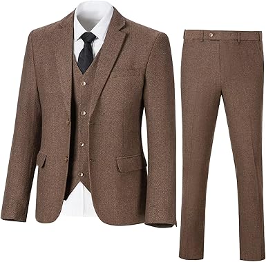 Retro Tweed Men's Suit 3 Piece Slim Fit Herringbone Suits Groom Tuxedos Set Wedding Prom Blazer Jacket Vest Pants for Men