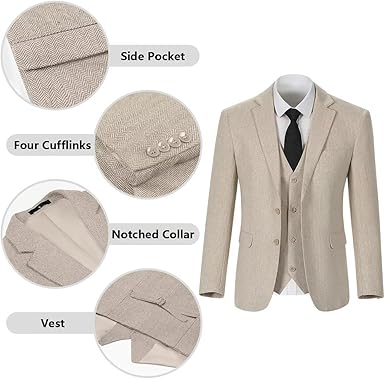 Retro Tweed Brown Men Suit 3 Piece Herringbone Slim Fit Suits Wedding Tuxedos Set Prom Jacket Blazers Vest Pants for Mens