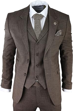 Mens Herringbone Tweed 3 Piece Suit Blue Classic Vintage Tailored Wedding Blinders