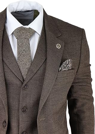 Mens Herringbone Tweed 3 Piece Suit Blue Classic Vintage Tailored Wedding Blinders