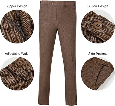 Retro Tweed Men's Suit 3 Piece Slim Fit Herringbone Suits Groom Tuxedos Set Wedding Prom Blazer Jacket Vest Pants for Men