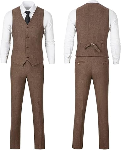 Retro Tweed Men's Suit 3 Piece Slim Fit Herringbone Suits Groom Tuxedos Set Wedding Prom Blazer Jacket Vest Pants for Men