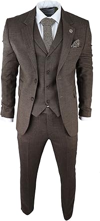 Mens Herringbone Tweed 3 Piece Suit Blue Classic Vintage Tailored Wedding Blinders