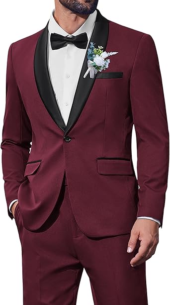 Men's 2 Piece Suit Slim Fit Shawl Lapel One Button Formal Tuxedo Jacket Pants Set for Wedding Prom Business