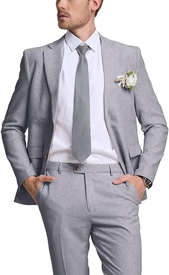 Retro Linen Mens Suit 2 Pieces Slim Fit Light Weight Linen Beach Summer Suits Tuxedo Set Jacket Blazer Pant for Men