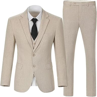 Retro Tweed Brown Men Suit 3 Piece Herringbone Slim Fit Suits Wedding Tuxedos Set Prom Jacket Blazers Vest Pants for Mens
