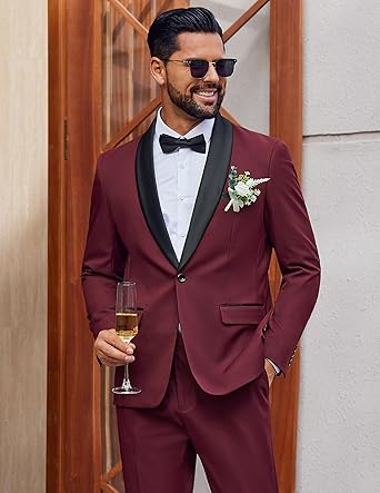 Men's 2 Piece Suit Slim Fit Shawl Lapel One Button Formal Tuxedo Jacket Pants Set for Wedding Prom Business