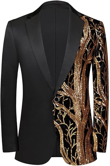 Mens 2 Piece Suit Slim Fit Sequin Shiny One Button Tuxedo Black Sequin Jacket Pants Sets for Wedding Party Prom
