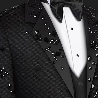 Luxury Men's 2 Piece Suit Slim Fit Solid 2 Button Beads Crystal Party Wedding Tuxedo Suits Blazer Jacket Pants Set