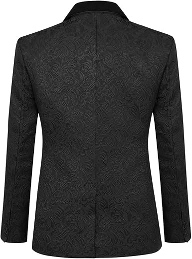Men's 3 Piece Suit Slim Fit Jacquard Tuxedo One Button Shawl Collar Jacket Vest & Trousers