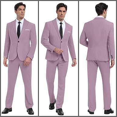 Linen Men Suit Set Casual Tuxedo 2 Piece Regular Fit Blazer One Button Solid Jacket and Pants for Prom Wedding Party