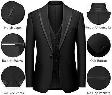 Men's 3 Piece Suit One Button Blazer Jacket Vest Pants Set Slim Fit Formal Wedding Business Suit Tuxedo Suit