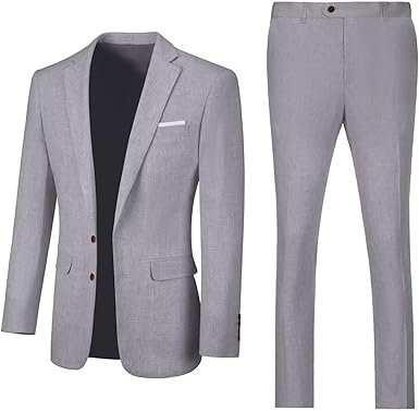 Retro Linen Mens Suit 2 Pieces Slim Fit Light Weight Linen Beach Summer Suits Tuxedo Set Jacket Blazer Pant for Men