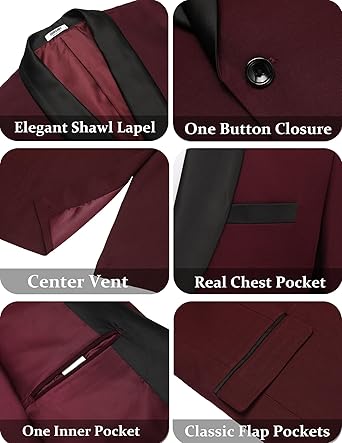 Men's 2 Piece Suit Slim Fit Shawl Lapel One Button Formal Tuxedo Jacket Pants Set for Wedding Prom Business