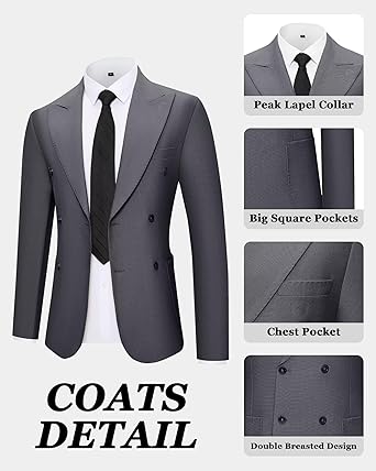 Mens Suit 3 Piece Slim Fit Double Breasted Tuxedo Suits Blazer Jacket Vest Pants Set Formal Wedding Prom Tux Sets for Men