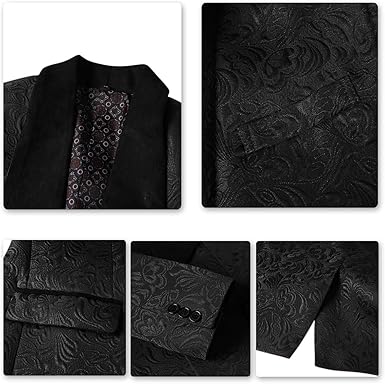 Men's 3 Piece Suit Slim Fit Jacquard Tuxedo One Button Shawl Collar Jacket Vest & Trousers