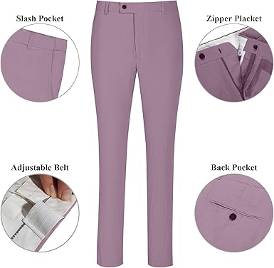 Linen Men Suit Set Casual Tuxedo 2 Piece Regular Fit Blazer One Button Solid Jacket and Pants for Prom Wedding Party