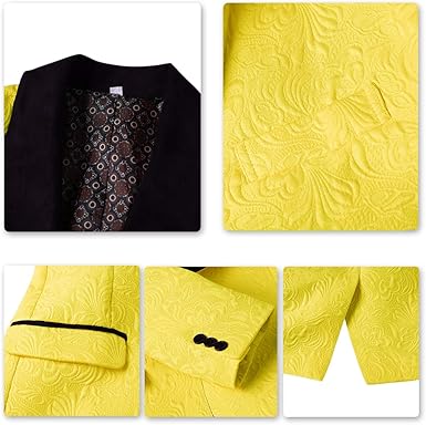 Men's 3 Piece Suit Slim Fit Jacquard Tuxedo One Button Shawl Collar Jacket Vest & Trousers