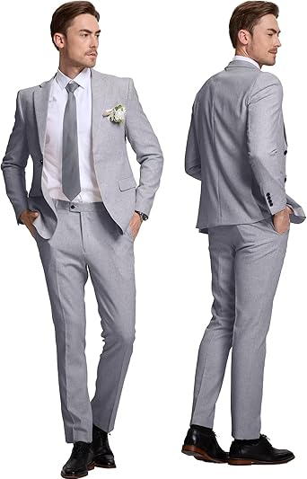 Retro Linen Mens Suit 2 Pieces Slim Fit Light Weight Linen Beach Summer Suits Tuxedo Set Jacket Blazer Pant for Men